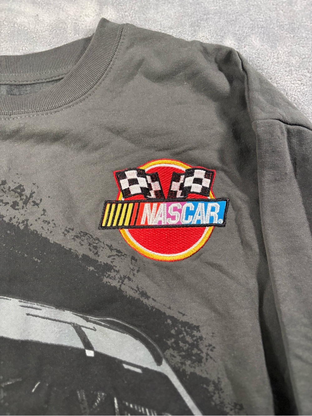 NASCAR gray and Black Graphic sweater with  Embroidered Logo